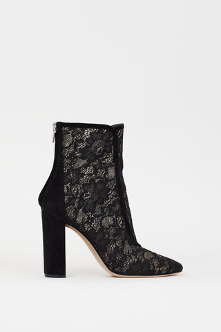 Gianvito Rossi Black Floral Lace 
Suede Boleyn Boot