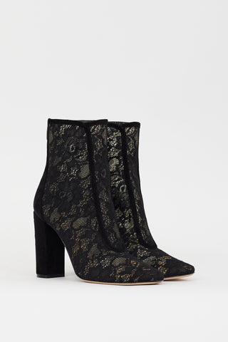 Gianvito Rossi Black Floral Lace 
Suede Boleyn Boot