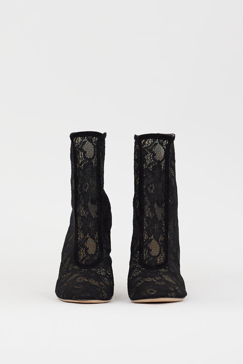 Gianvito Rossi Black Floral Lace 
Suede Boleyn Boot