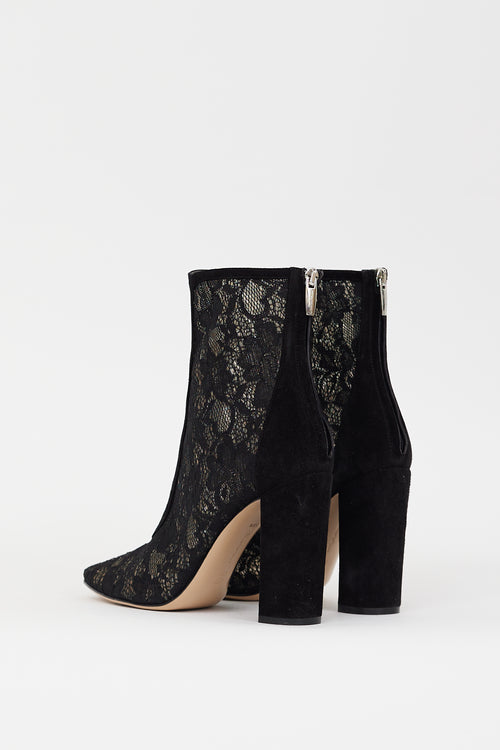 Gianvito Rossi Black Floral Lace 
Suede Boleyn Boot