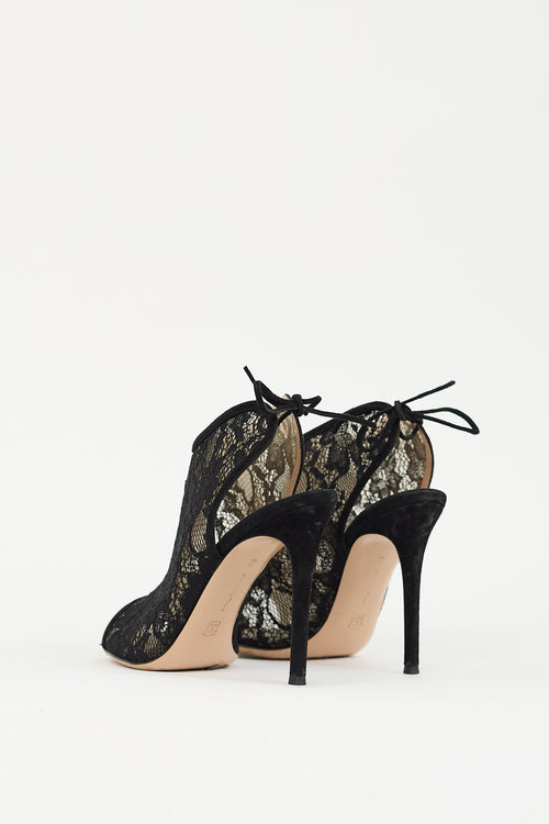 Gianvito Rossi Black Lace Peep Toe Cut Out Heel