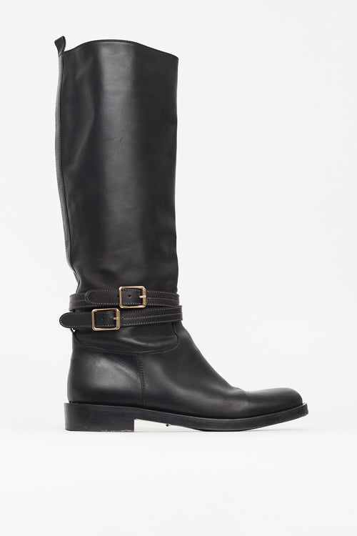 Gianvito Rossi Black Leather Buckled Knee High Boot