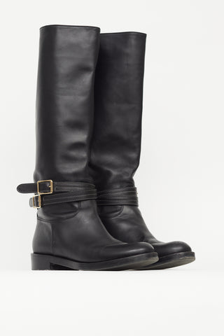 Gianvito Rossi Black Leather Buckled Knee High Boot