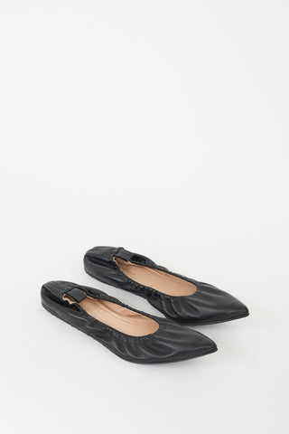 Gianvito Rossi Black Leather Elasticized Flat