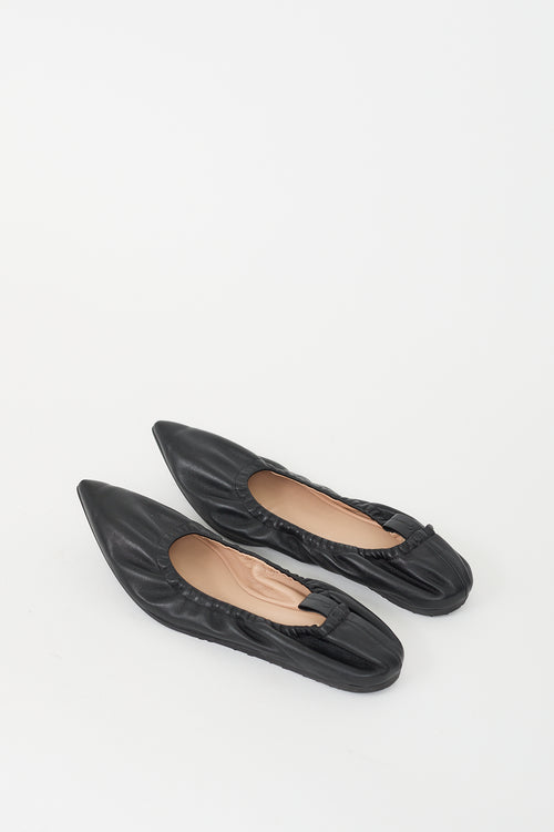 Gianvito Rossi Black Leather Elasticized Flat