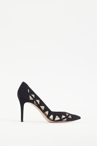 Gianvito Rossi Black Suede 
Mesh Maxine Pump