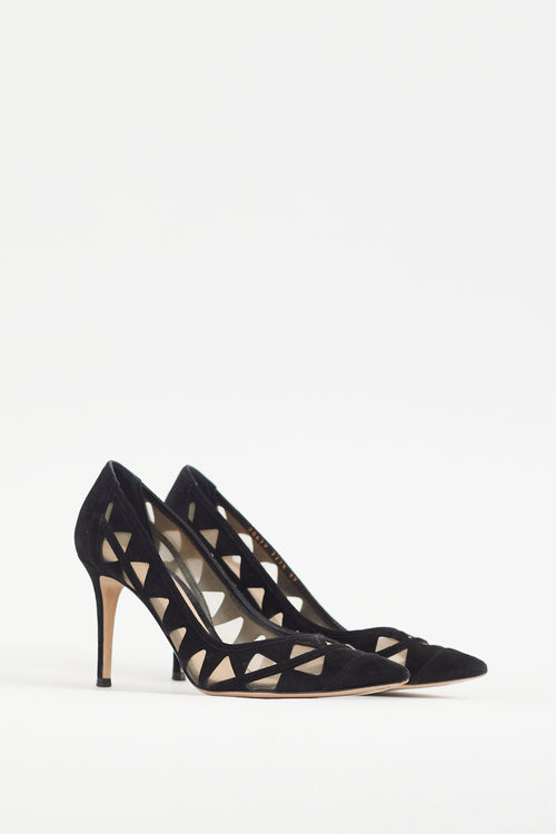 Gianvito Rossi Black Suede 
Mesh Maxine Pump