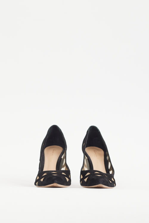 Gianvito Rossi Black Suede 
Mesh Maxine Pump