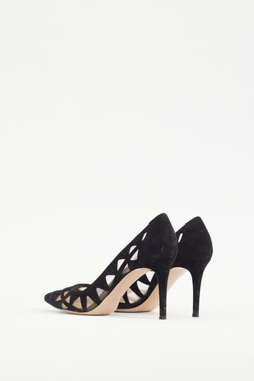 Gianvito Rossi Black Suede 
Mesh Maxine Pump