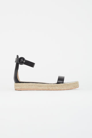 Gianvito Rossi Black Leather Portofino Espadrille Sandal