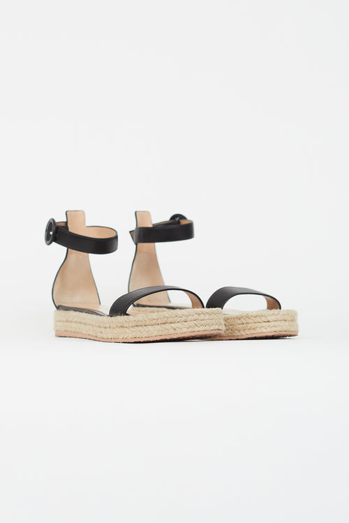 Gianvito Rossi Black Leather Portofino Espadrille Sandal