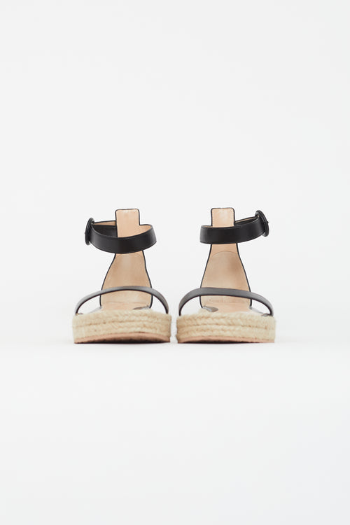 Gianvito Rossi Black Leather Portofino Espadrille Sandal