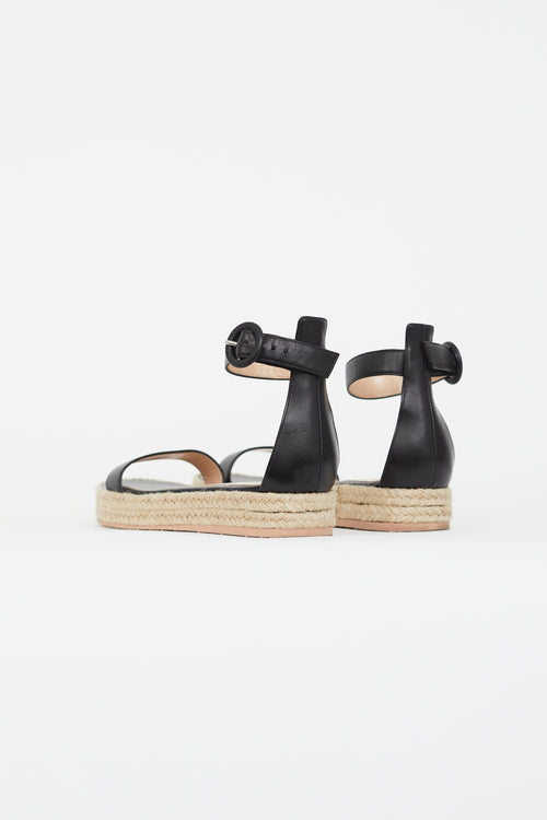 Gianvito Rossi Black Leather Portofino Espadrille Sandal