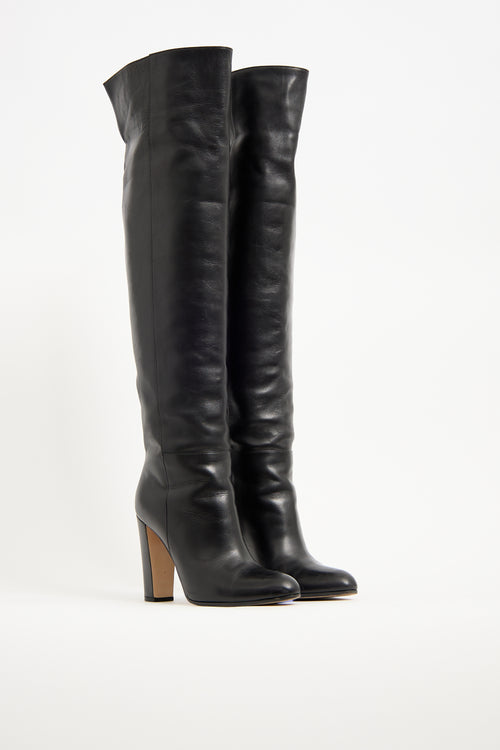 Gianvito Rossi Black Leather Thigh High Boot