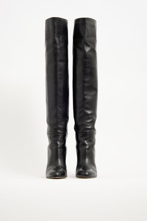 Gianvito Rossi Black Leather Thigh High Boot