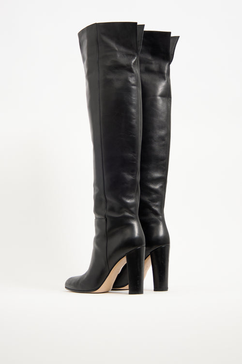 Gianvito Rossi Black Leather Thigh High Boot