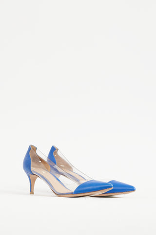 Gianvito Rossi Blue Leather 
PVC Plexi 55 Pump