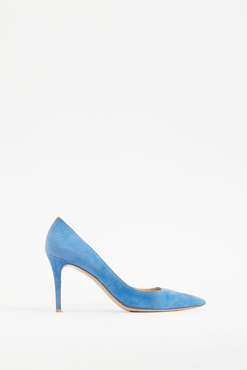 Gianvito Rossi Blue Suede Gianvito 85 Pump