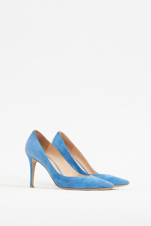 Gianvito Rossi Blue Suede Gianvito 85 Pump