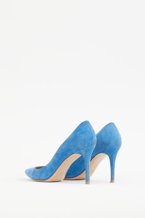 Gianvito Rossi Blue Suede Gianvito 85 Pump