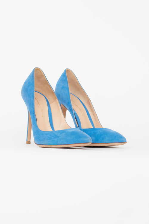 Gianvito Rossi Blue Suede Gianvito 105 Pump