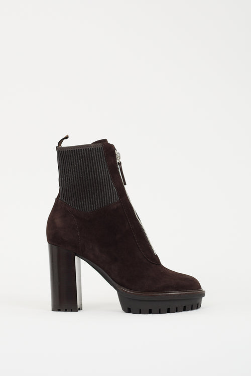 Gianvito Rossi Brown Suede Mason Lugged Boot