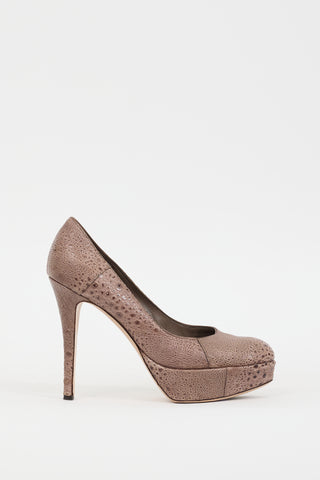 Gianvito Rossi Brown Textured Leather Platform Heel