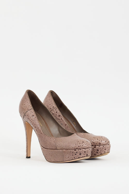 Gianvito Rossi Brown Textured Leather Platform Heel