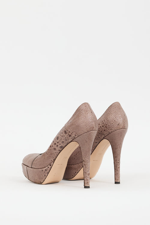 Gianvito Rossi Brown Textured Leather Platform Heel