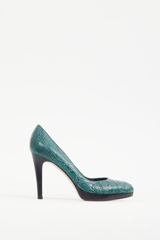 Gianvito Rossi Green Embossed Leather Platform Pump