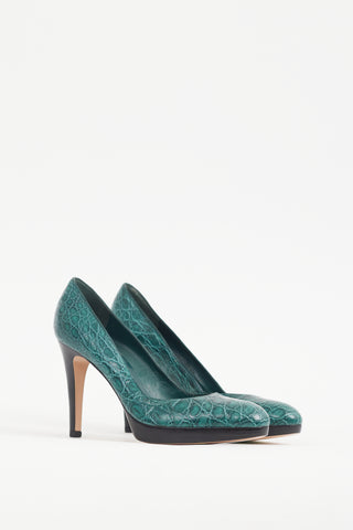 Gianvito Rossi Green Embossed Leather Platform Pump