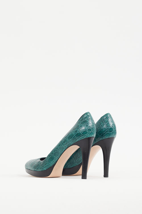 Gianvito Rossi Green Embossed Leather Platform Pump