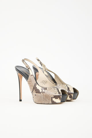 Gianvito Rossi Textured Leather Peep Toe Heel