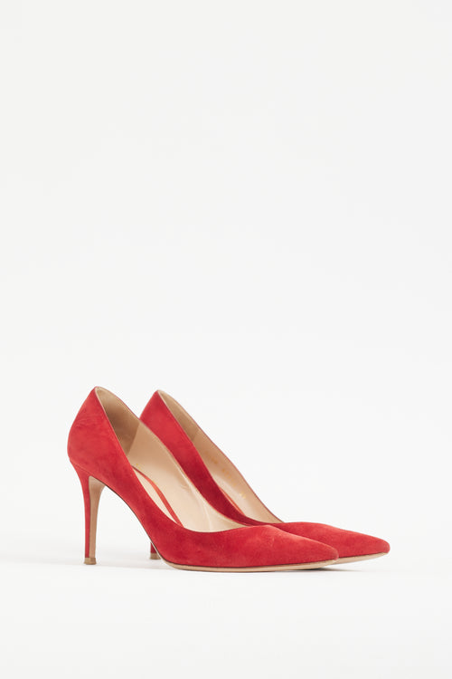 Gianvito Rossi Red Suede Gianvito 85 Pump