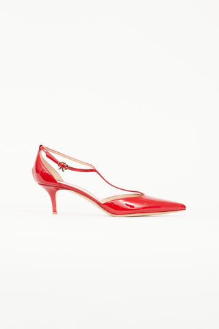 Gianvito Rossi Red Patent Ribbon T-Bar Heel