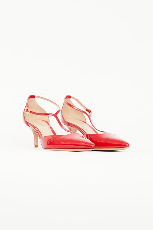 Gianvito Rossi Red Patent Ribbon T-Bar Heel