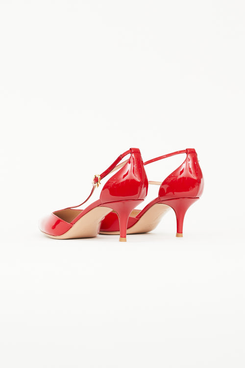 Gianvito Rossi Red Patent Ribbon T-Bar Heel