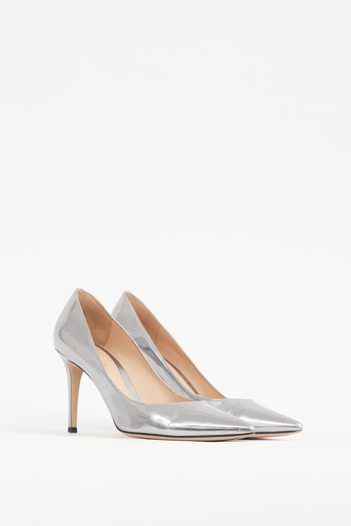 Gianvito Rossi Silver Leather Gianvito 85 Pump