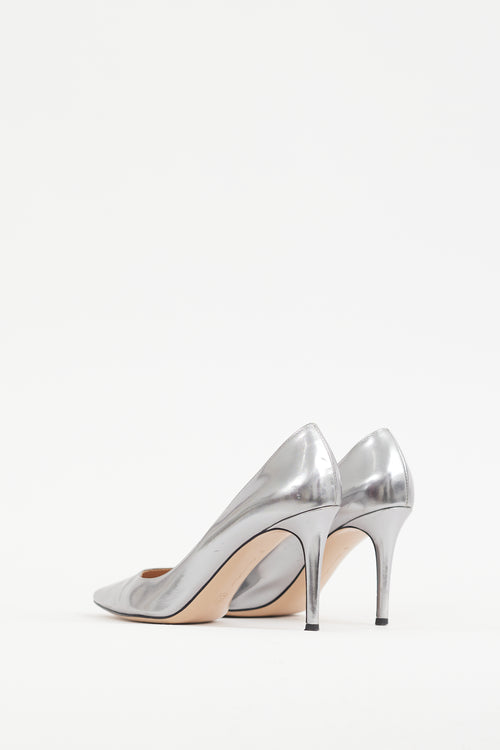 Gianvito Rossi Silver Leather Gianvito 85 Pump