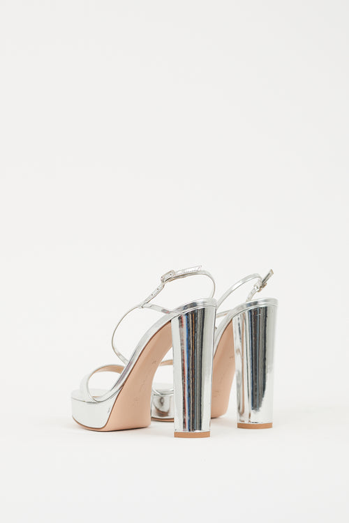 Gianvito Rossi Silver Metallic Leather Kimberly Platform Heel