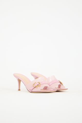 Gianvito Rossi Pink Leather 
PVC Lipsia 70 Mule