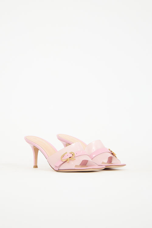 Gianvito Rossi Pink Leather 
PVC Lipsia 70 Mule