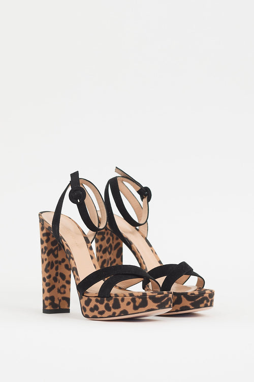 Gianvito Rossi Brown 
Black Printed Poppy Heel