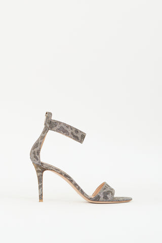 Gianvito Rossi Silver 
Gold Patterned Glitter Heeled Sandal