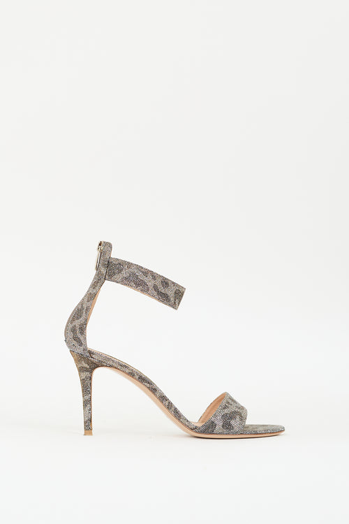 Gianvito Rossi Silver 
Gold Patterned Glitter Heeled Sandal