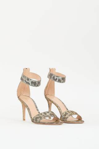 Gianvito Rossi Silver 
Gold Patterned Glitter Heeled Sandal