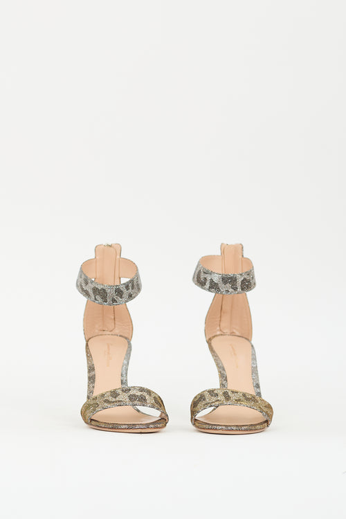 Gianvito Rossi Silver 
Gold Patterned Glitter Heeled Sandal