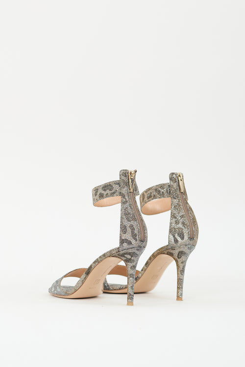 Gianvito Rossi Silver 
Gold Patterned Glitter Heeled Sandal