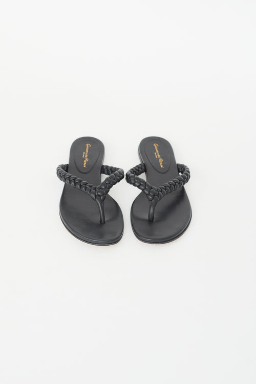 Gianvito Rossi Black Tropea Braided Thong Sandal