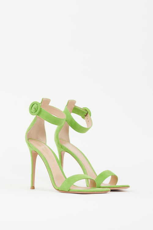 Gianvito Rossi Green Suede Portofino 110mm Heeled Sandal